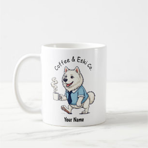 Café Taza divertida con traje de negocios de perro esqu