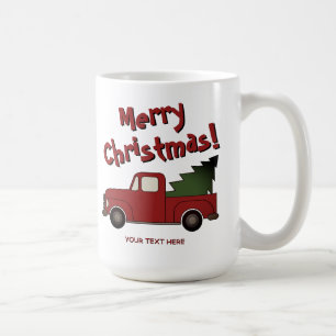 Café Taza divertida con viejo camión rojo y árbol de Na