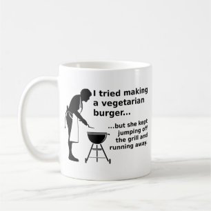 Café Taza divertida de carne de hamburguesa vegetariana