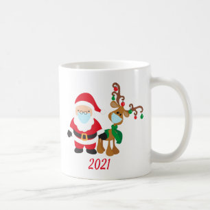 Café Taza divertida de Navidad 2021 con máscara facial