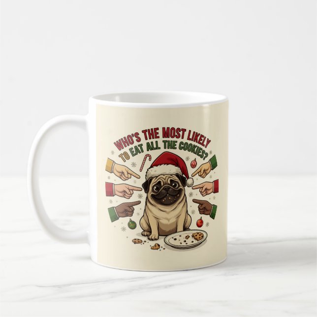 Café Taza divertida de Navidad Pug Perro (Izquierda)