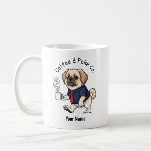 Café Taza divertida de perro pequinés traje de negocios