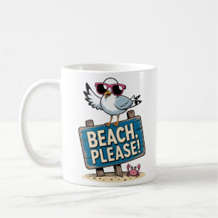 Café Taza divertida de playa, por favor gaviota descara