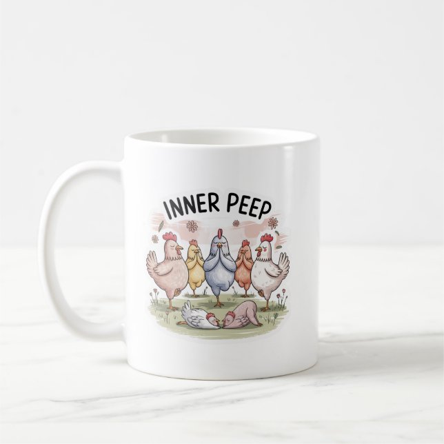 Café Taza divertida de «Pollo Yoga» con animales de gra (Izquierda)
