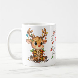 Café Taza divertida de reno atascado en luces de Navida