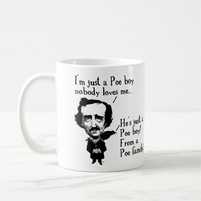 Café Taza divertida del muchacho de Edgar Allan Poe o (Izquierda)