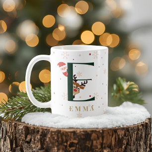 Café Taza E con monograma de Navidad personalizado