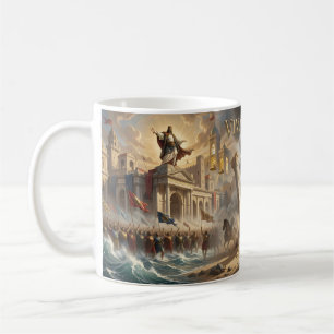 Café Taza Ecos Triunfantes a Través de Ruinas Antiguas