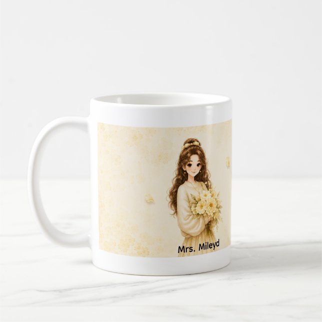 Café Taza editable de seda amarilla con flores pastel l (Izquierda)