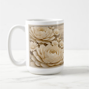 Café Taza elegante de paisaje floral en beige con recor