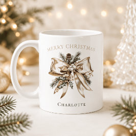 Café Taza elegante personalizada de Navidad con lazo