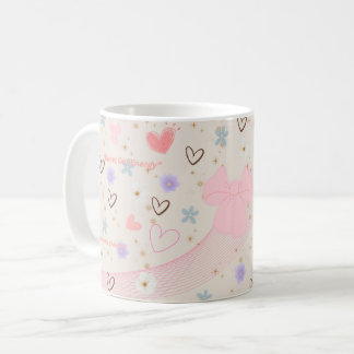 Café Taza estética de lazo rosa dulce | Kawaii pastel l