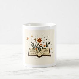 Café Taza estética de libro abierto floral