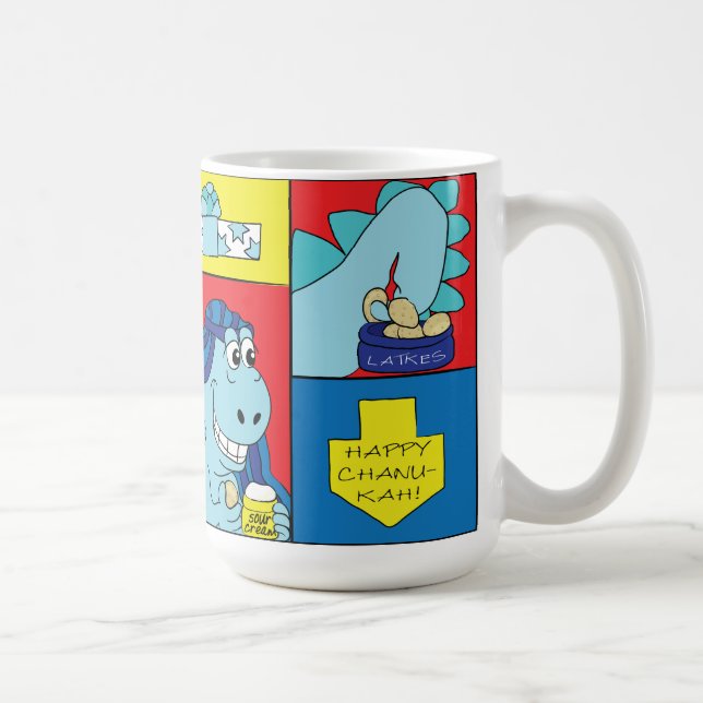 Café Taza Feliz Janucá Latke de Dinosaurio (Derecha)