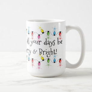 Café Taza feliz y brillante de las luces de navidad