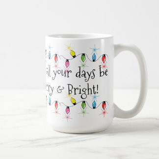 Café Taza feliz y brillante de las luces de navidad