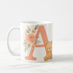 Café Taza Floral Alfabeto A – Taza con Inicial de Oso A