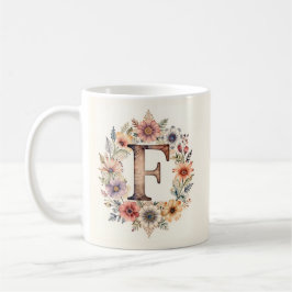 Café Taza floral boho de flor inicial 