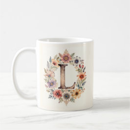 Café Taza floral boho de flor inicial 