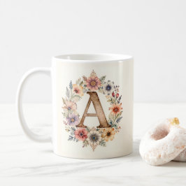 Café Taza floral boho de flor inicial A