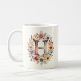 Café Taza floral boho de flor inicial H 