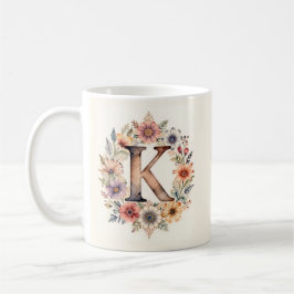 Café Taza floral boho de flor inicial K 