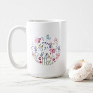 Café Taza floral circular de flores silvestres en acuar