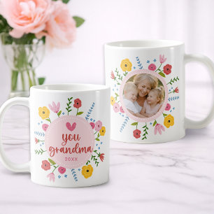 Café Taza floral con foto de Abuela regalo de amor