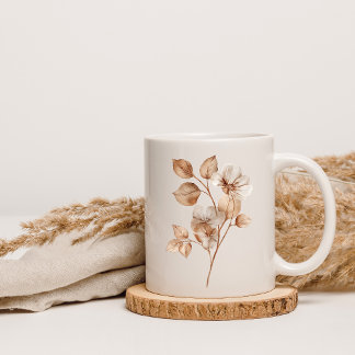 Café Taza floral de acuarela de floración botánica vint