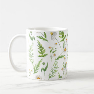 Café Taza floral de acuarela de helechos y margaritas