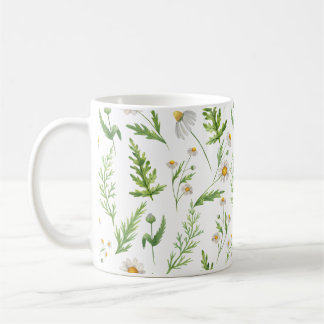 Café Taza floral de acuarela de helechos y margaritas