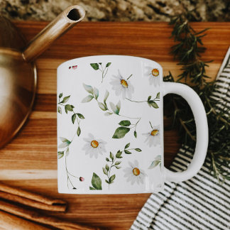 Café Taza floral de acuarela de margaritas suaves blanc