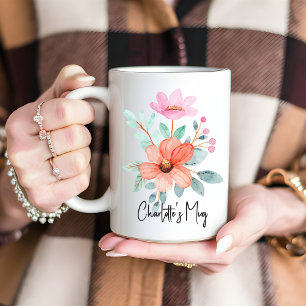 Café Taza Floral de Acuarela Personalizada, Regalo para