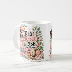 Café Taza floral de autocuidado para descansar, reinici