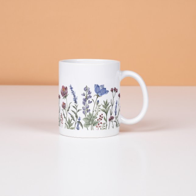 Café Taza floral de borde de flores silvestres en acuar (Subido por el creador)