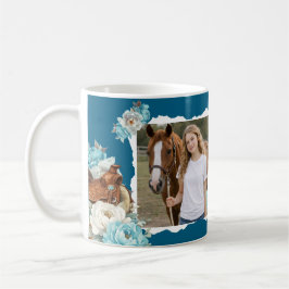Café Taza floral de caballo occidental – Azul marino