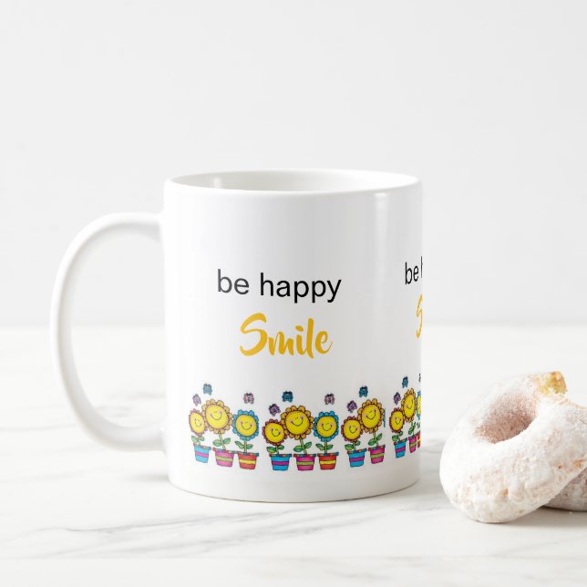 Café Taza floral de girasoles felices (Con donut)
