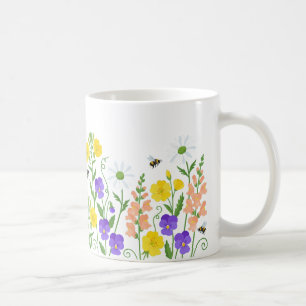 Café Taza floral de jardín de flores silvestres en prim
