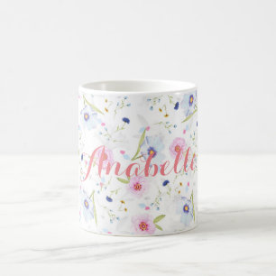 Café Taza floral de la acuarela del Personalized