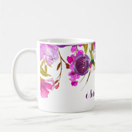 Café Taza floral de la acuarela púrpura bonita