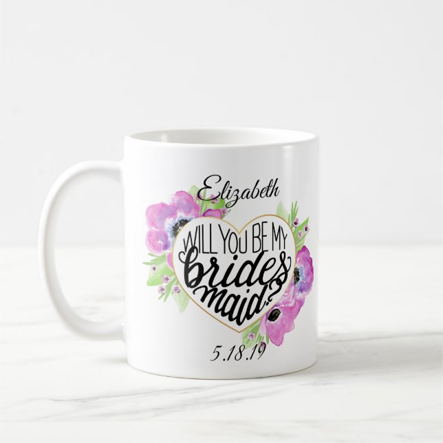 Café Taza floral de la oferta de la dama de honor del (Izquierda)