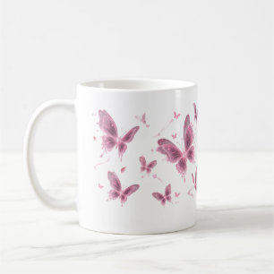 Café Taza floral de mariposa rosa