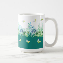 Café Taza floral de mariposas verde turquesa