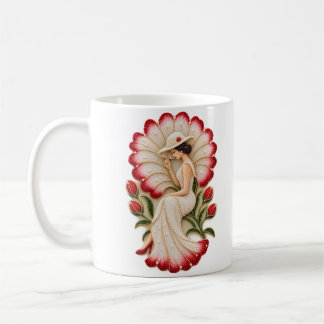 Café Taza floral de mujer con perlas elegantes