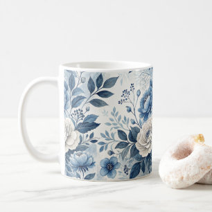 Café Taza floral de peonía azul y blanca – Botánica ele