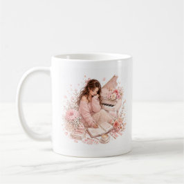 Café Taza floral de piano rosa suave editable