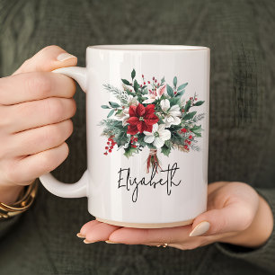 Café Taza floral de ramo de Navidad para mujeres o comp
