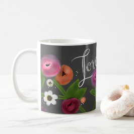Café Taza floral del AMOR de la pizarra