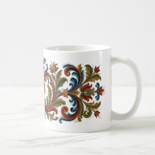 Café Taza floral elegante de estilo rosemaling de arte 