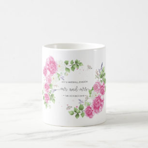 Café Taza floral elegante de Sr. y de señora Wedding e